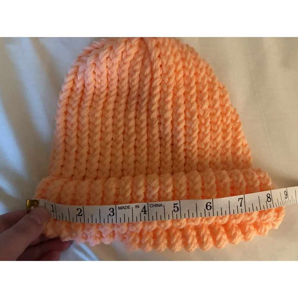 Handmade Kids Orange Knit Beanie Hat Girls Winter Warm Knit Cap